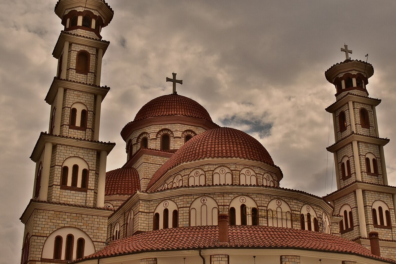 The Resurrection of Christ Orthodox Cathedral in Korçë, Albania, completed in 2002