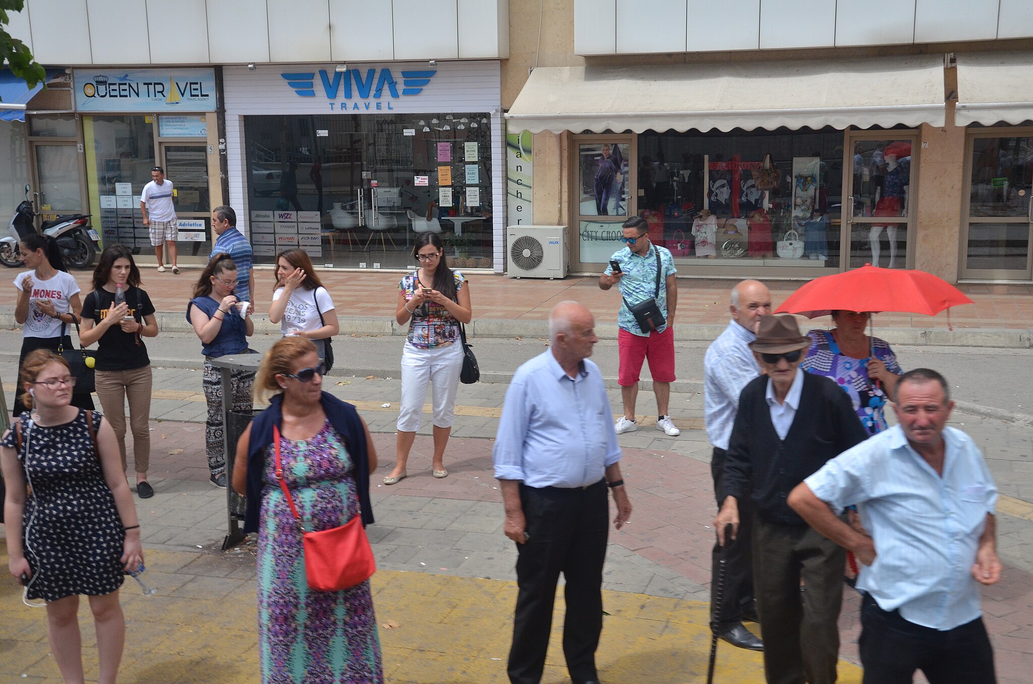 Street life in Tirana's Blloku neighborhood on a summer evening