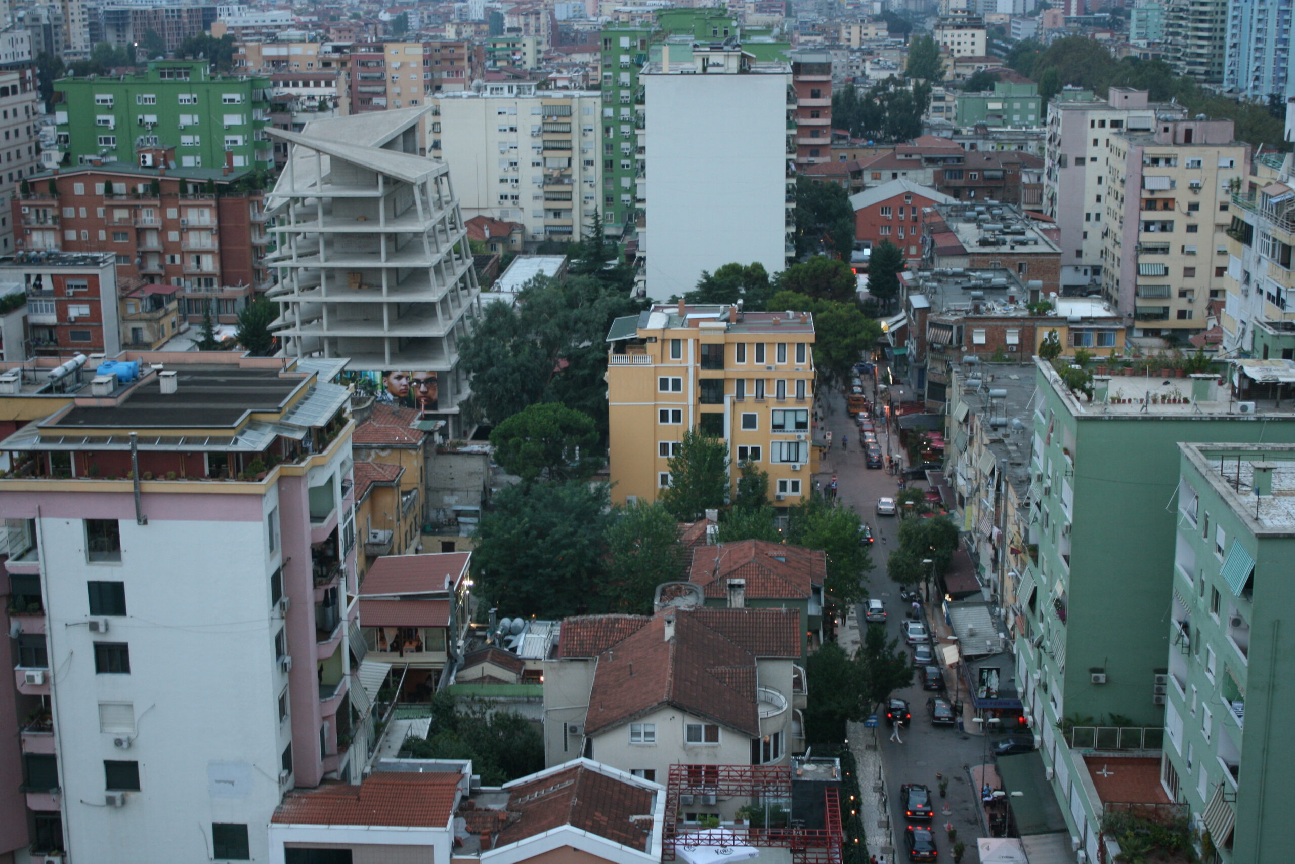 Blloku neighborhood at dusk, Tirana