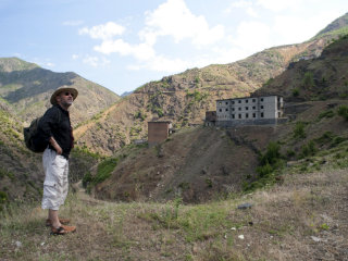 Fatos Lubonja revisits the site of the Spac prison camp -- his home until the downfall of communism. (Photo: Barbara Haussmann; Copyright: Balkan Insight)