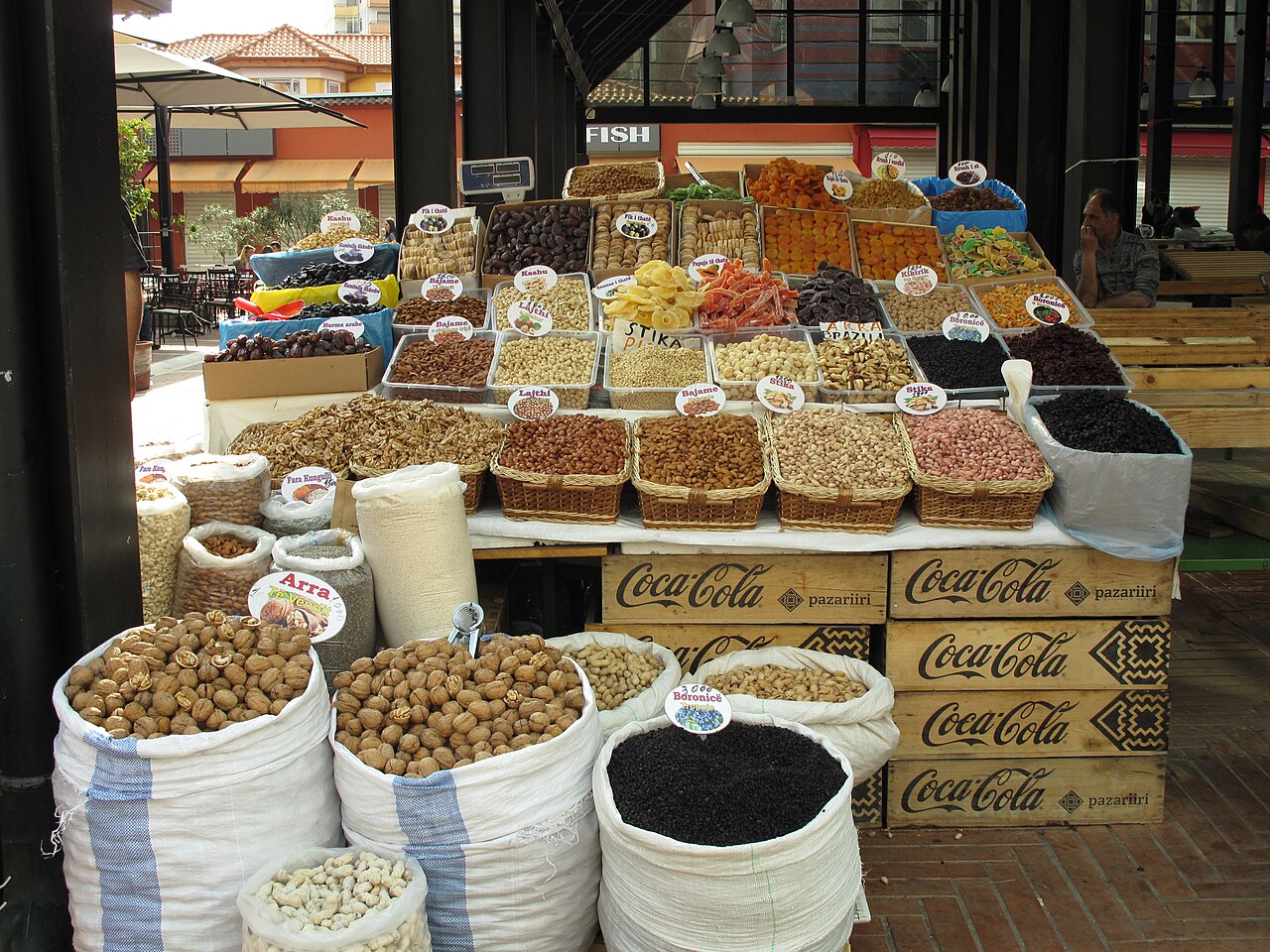 Dried fruits and nuts at the Pazari i Ri market