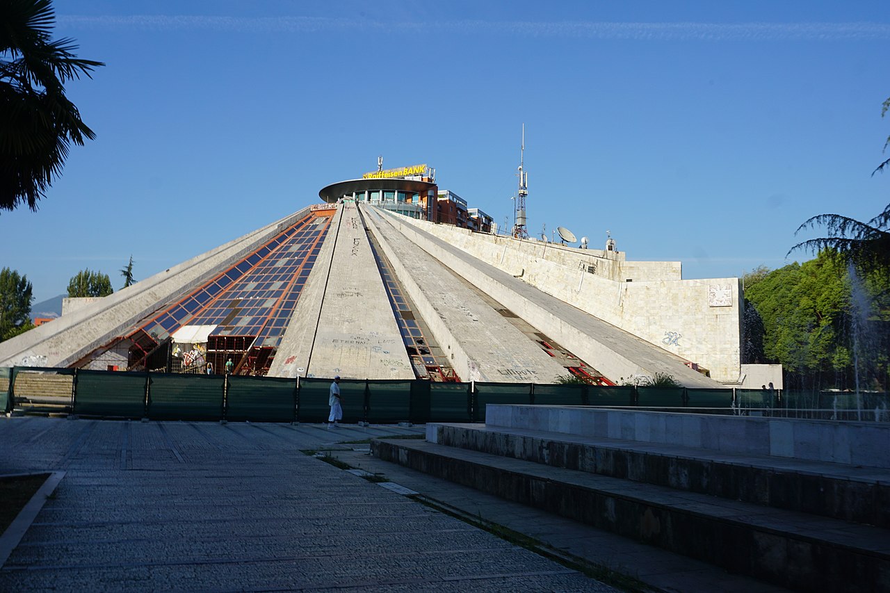 Close-up view of the Pyramid of Tirana