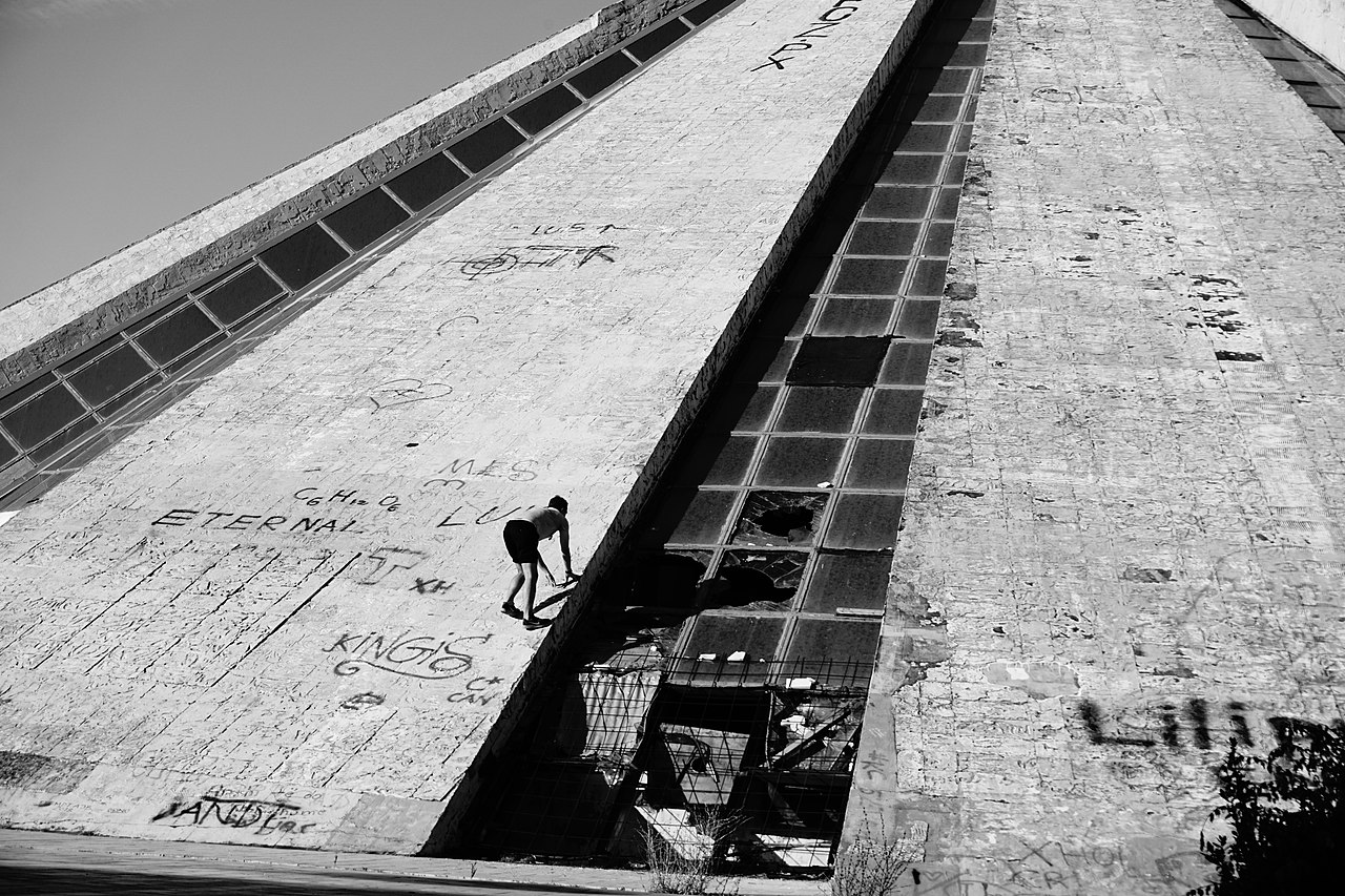 Wide angle view of the Pyramid of Tirana