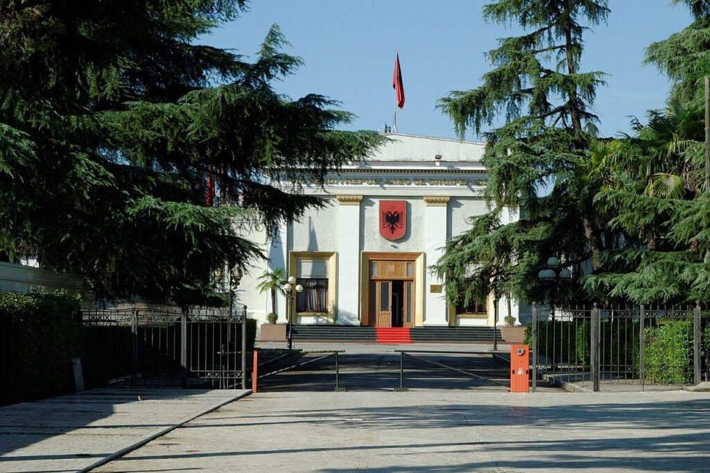 Albanian Parliament Building in Tirana, Albania — the seat of government where EU accession reforms are debated