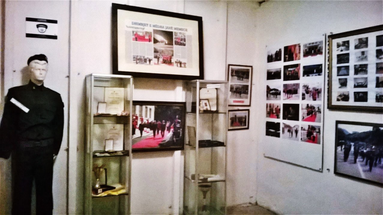 Exhibit room inside a Bunk’Art museum with uniforms, documents and photographs from the communist era