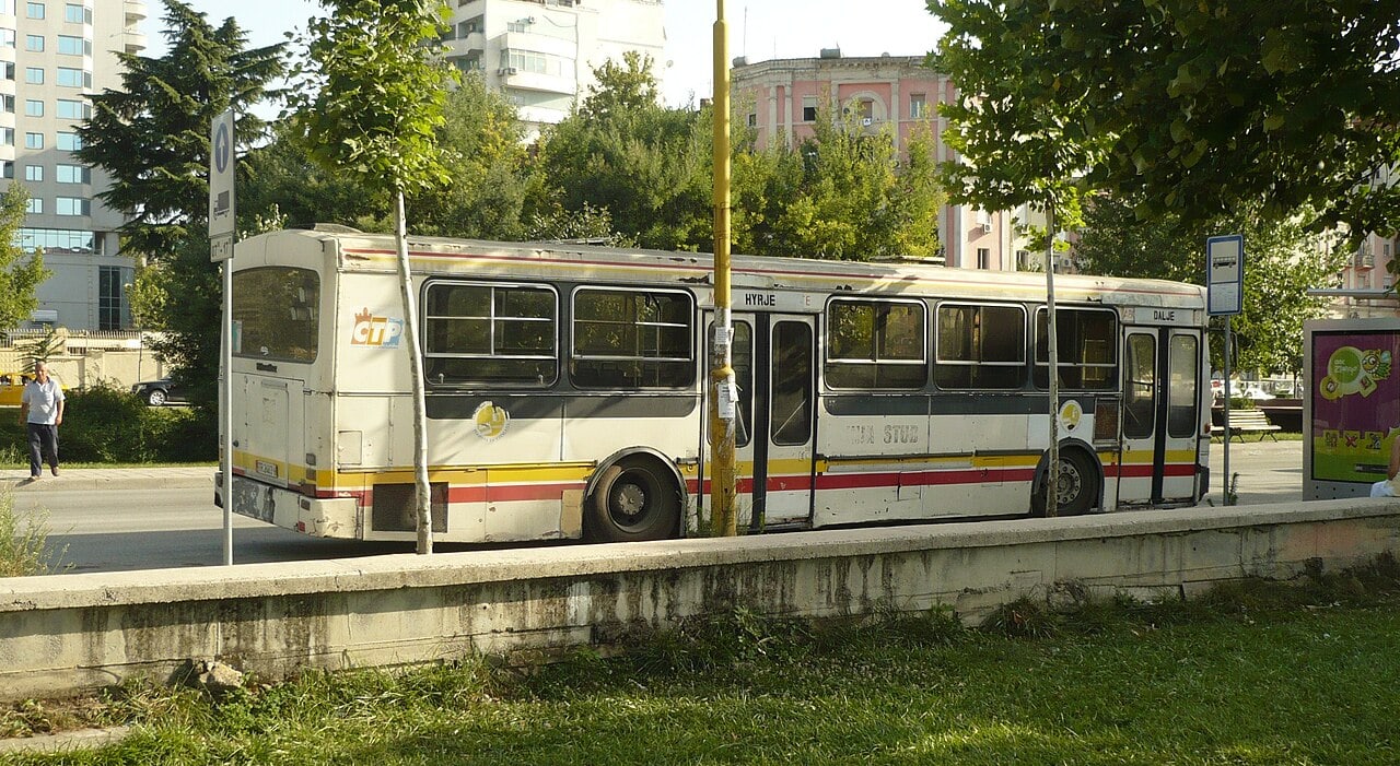 An urban city bus in Tirana, Albania