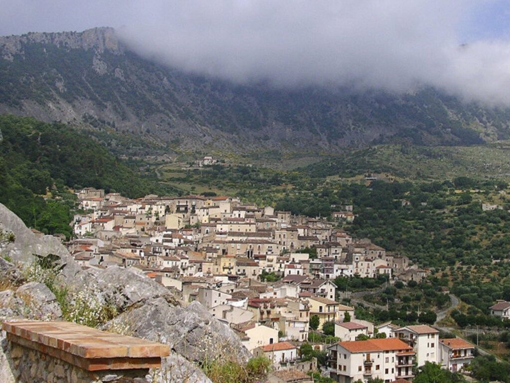Panoramic view of Civita, an Arberesh Albanian village in Calabria, Italy