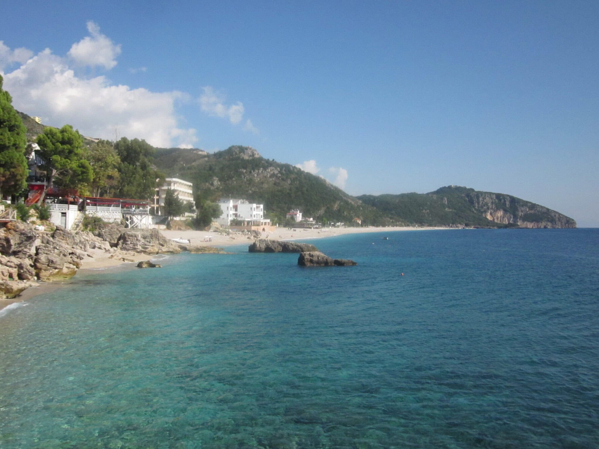 Dhërmi beach on the Albanian Riviera, where Kala Festival builds its stages each June