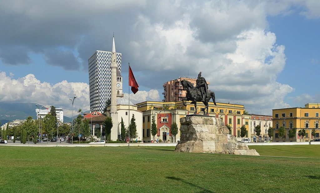 Skanderbeg Square in central Tirana, Albania