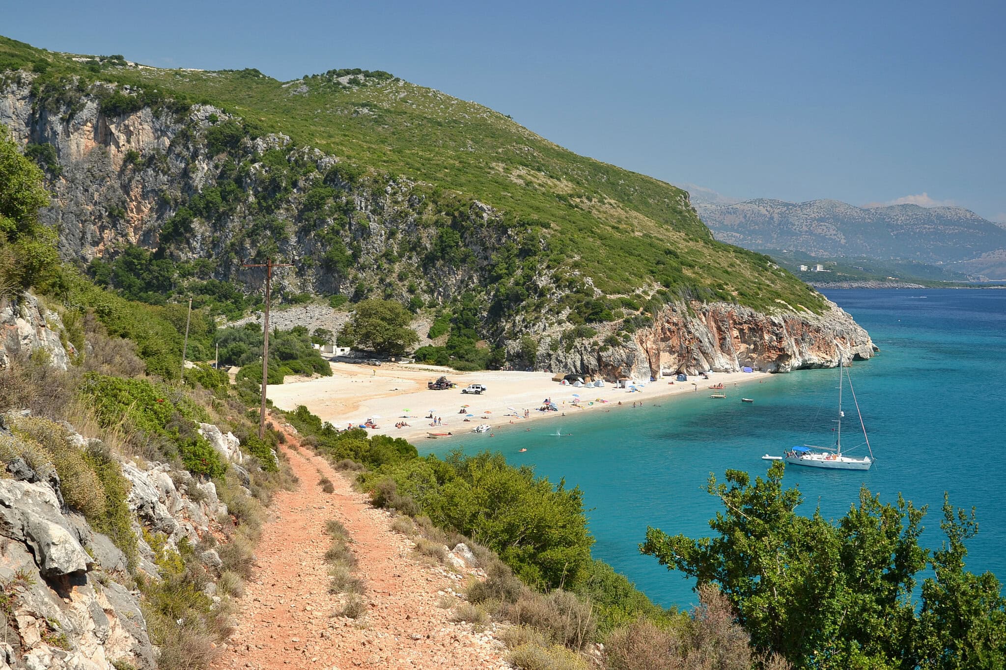 Gjipe Beach, a dramatic cove near Dhërmi on the Albanian Riviera
