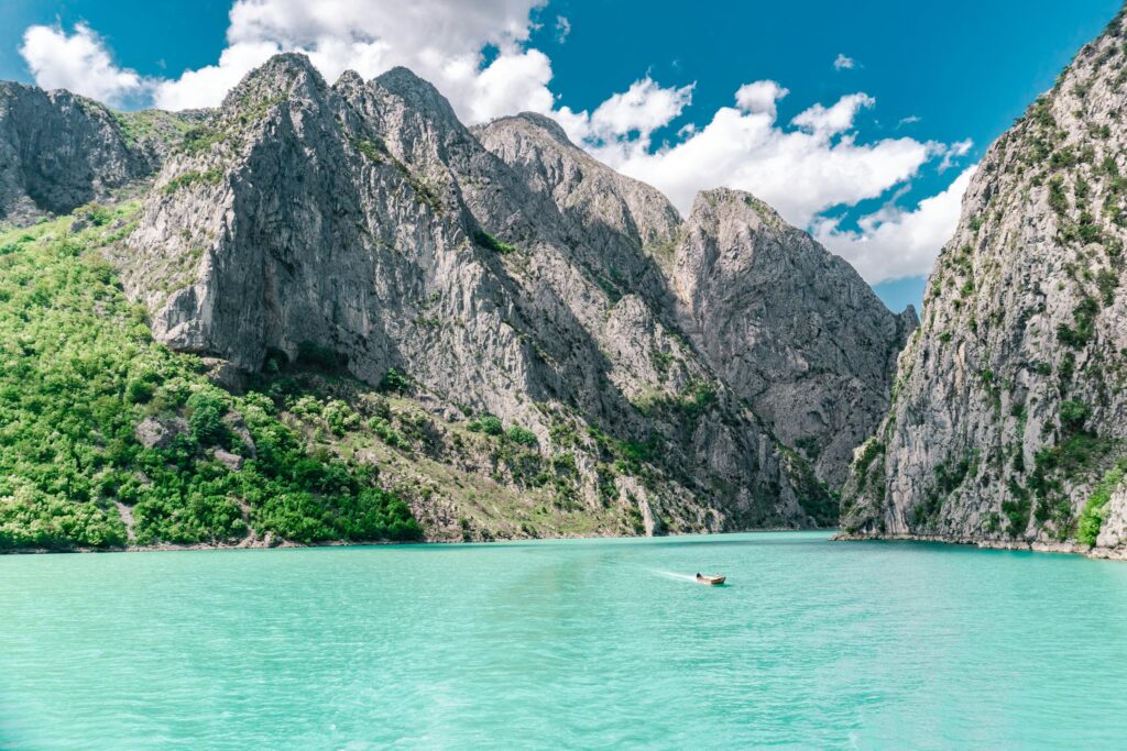 Komani Lake ferry through the canyon, northern Albania