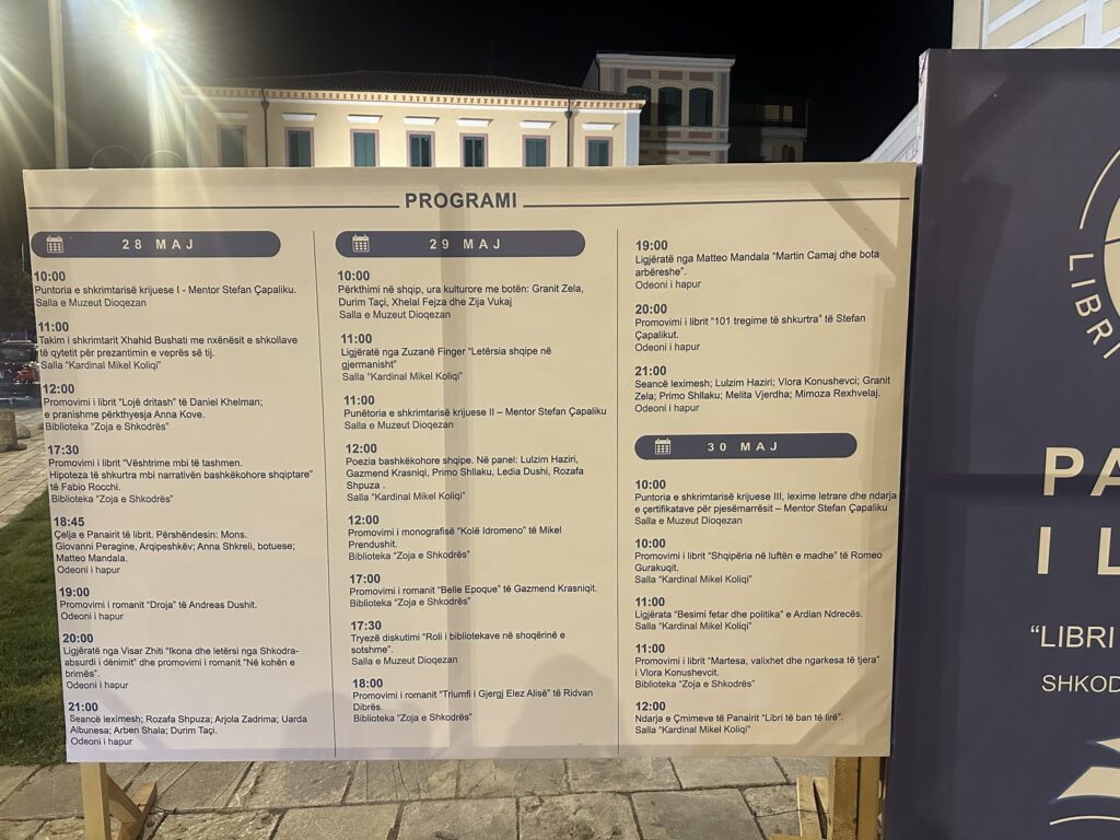Poster showing the Shkodra book fair programme of events