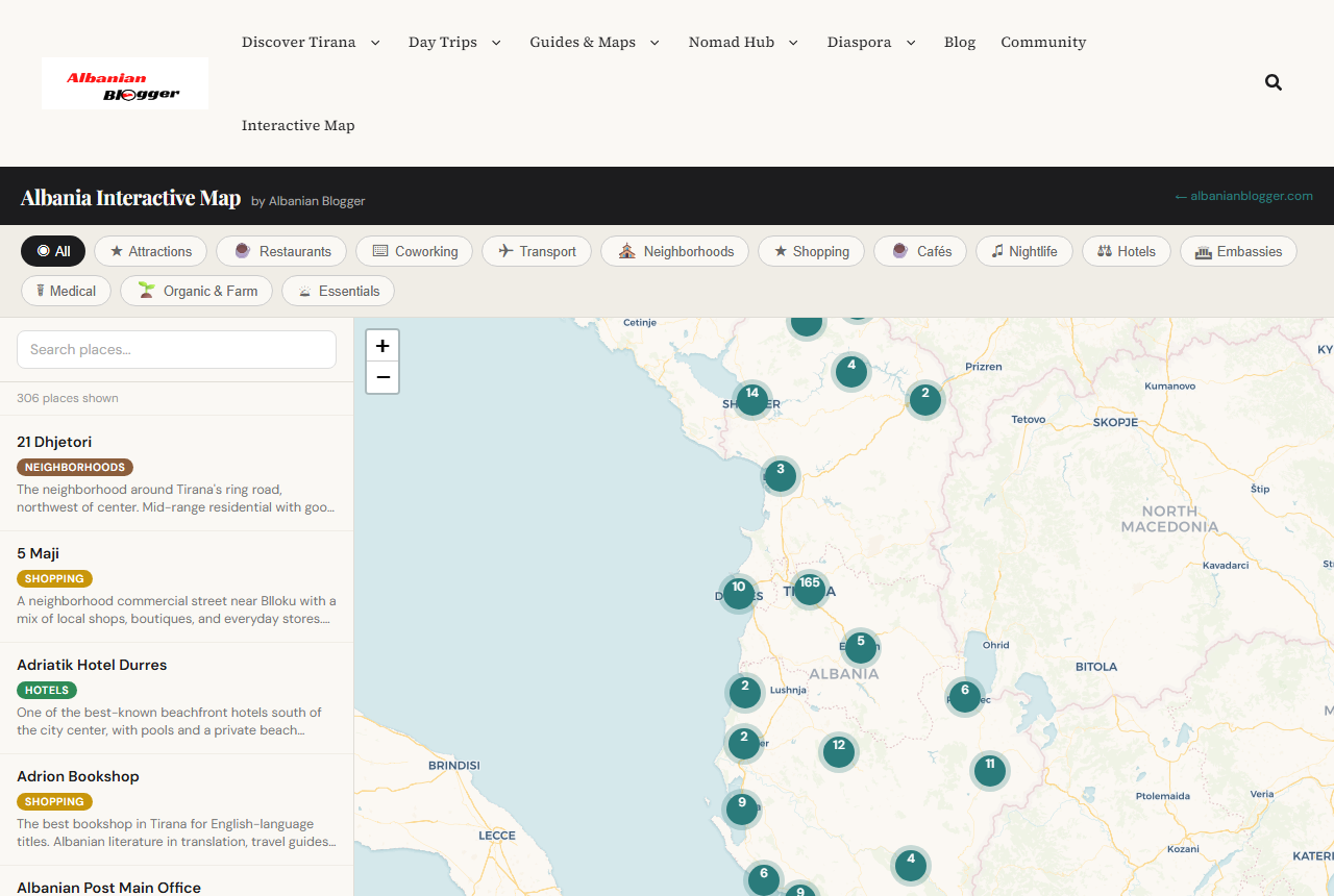 Interactive Map of Tirana - 300+ places mapped