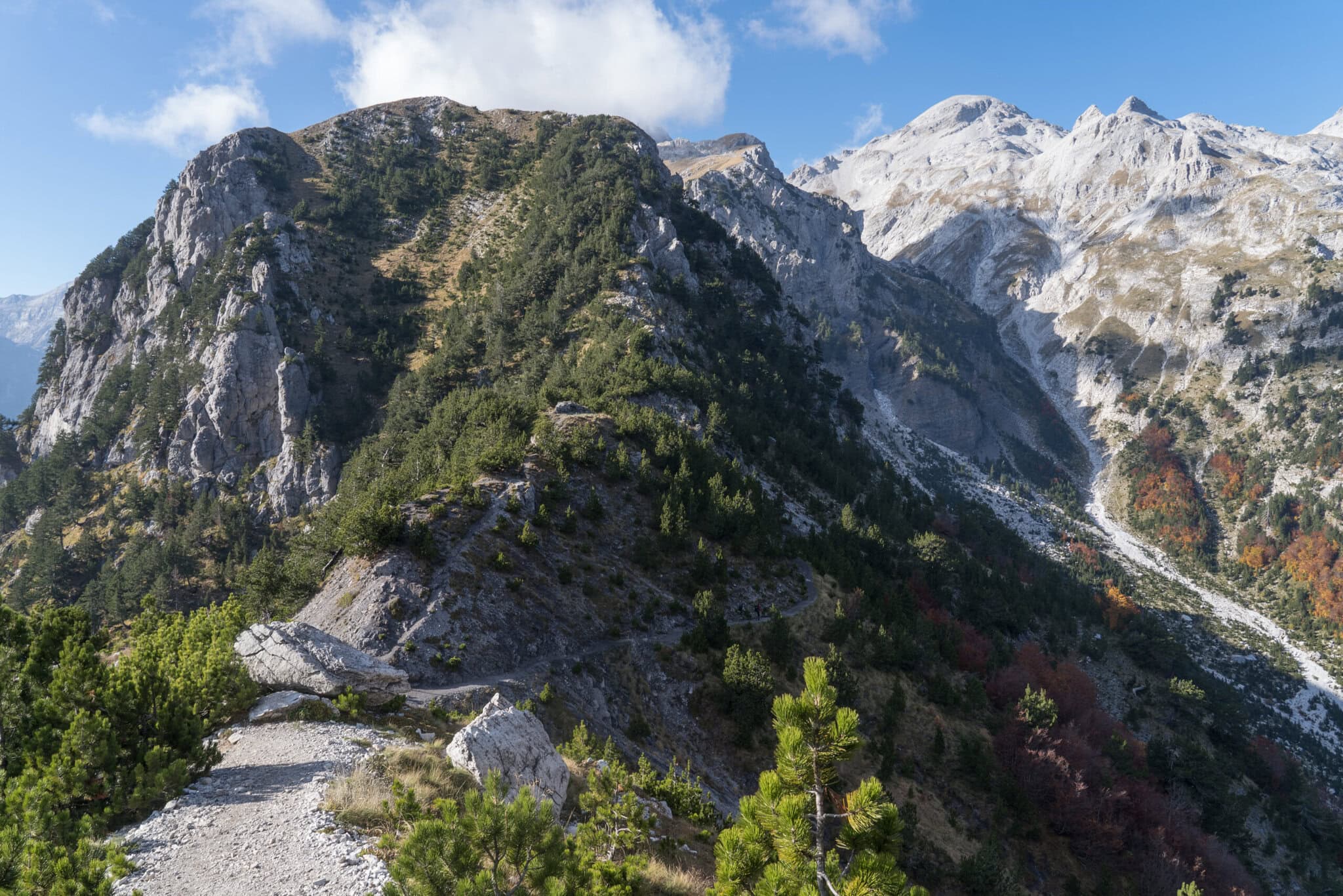 Hiker's view from Valbona Pass on the Theth&ndash;Valbona trail, Albanian Alps
