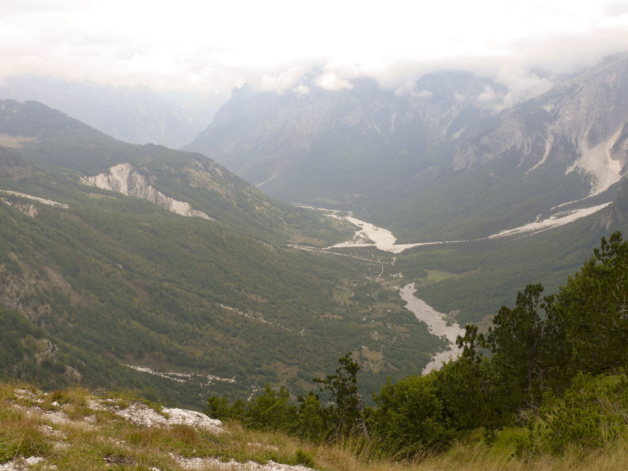 Panoramic view of Valbona Valley seen from Valbona Pass, Albanian Alps